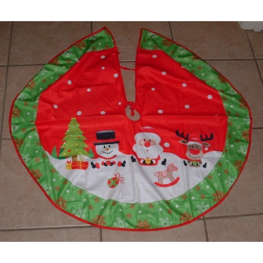 NEW NWOT Round 35" Holiday Santa Rudolph Snowman Christmas Tree Skirt